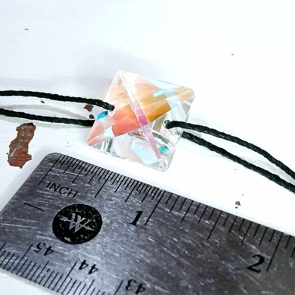 Holographic Glass Choker Necklace, Hemp Choker, Rainbow, Statement, Adjustable - Picture 5 of 5